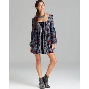 Free People Oh So Easy Babydoll Dress Blue Velvet
